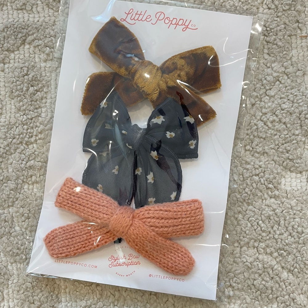 Little poppy co clip headband set Claire floral navy neutral knit velvet